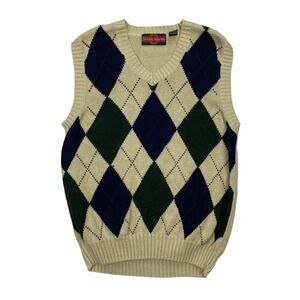 Vtg Stone Haven Mens Sz XL Argyle‎ Sweater Vest V Neck Sleeveless Knit Preppy
